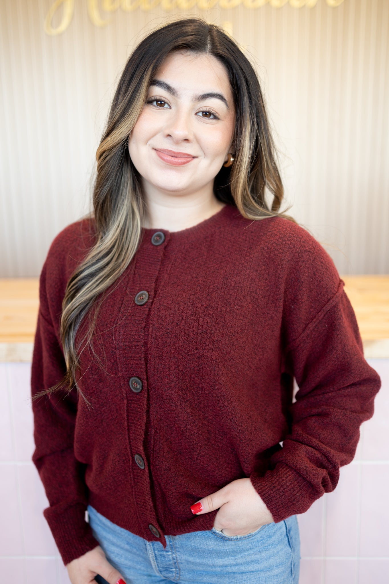 Sherlyn Wine Cardigan