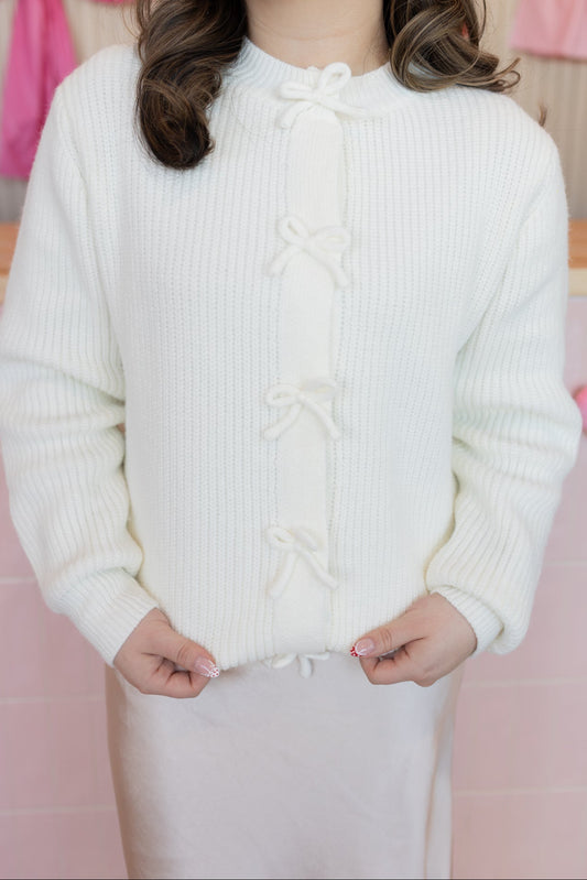 Rose Cream Bow Cardigan