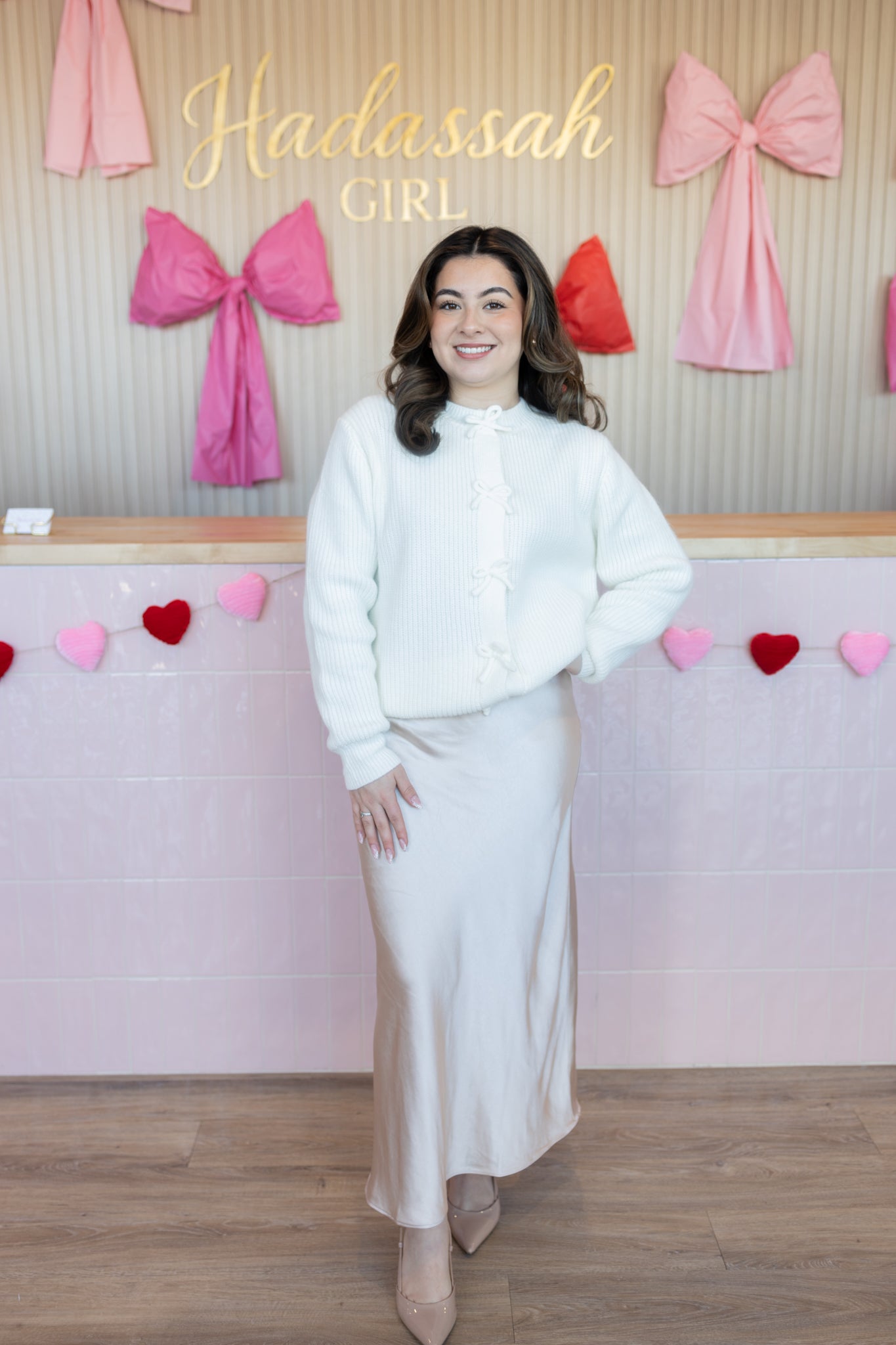 Rose Cream Bow Cardigan