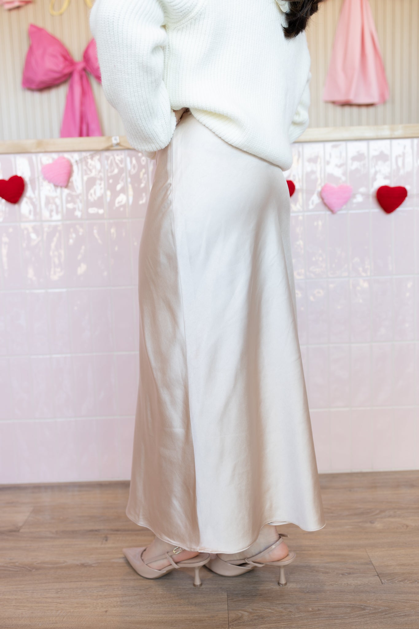 Valen Cream Satin Skirt