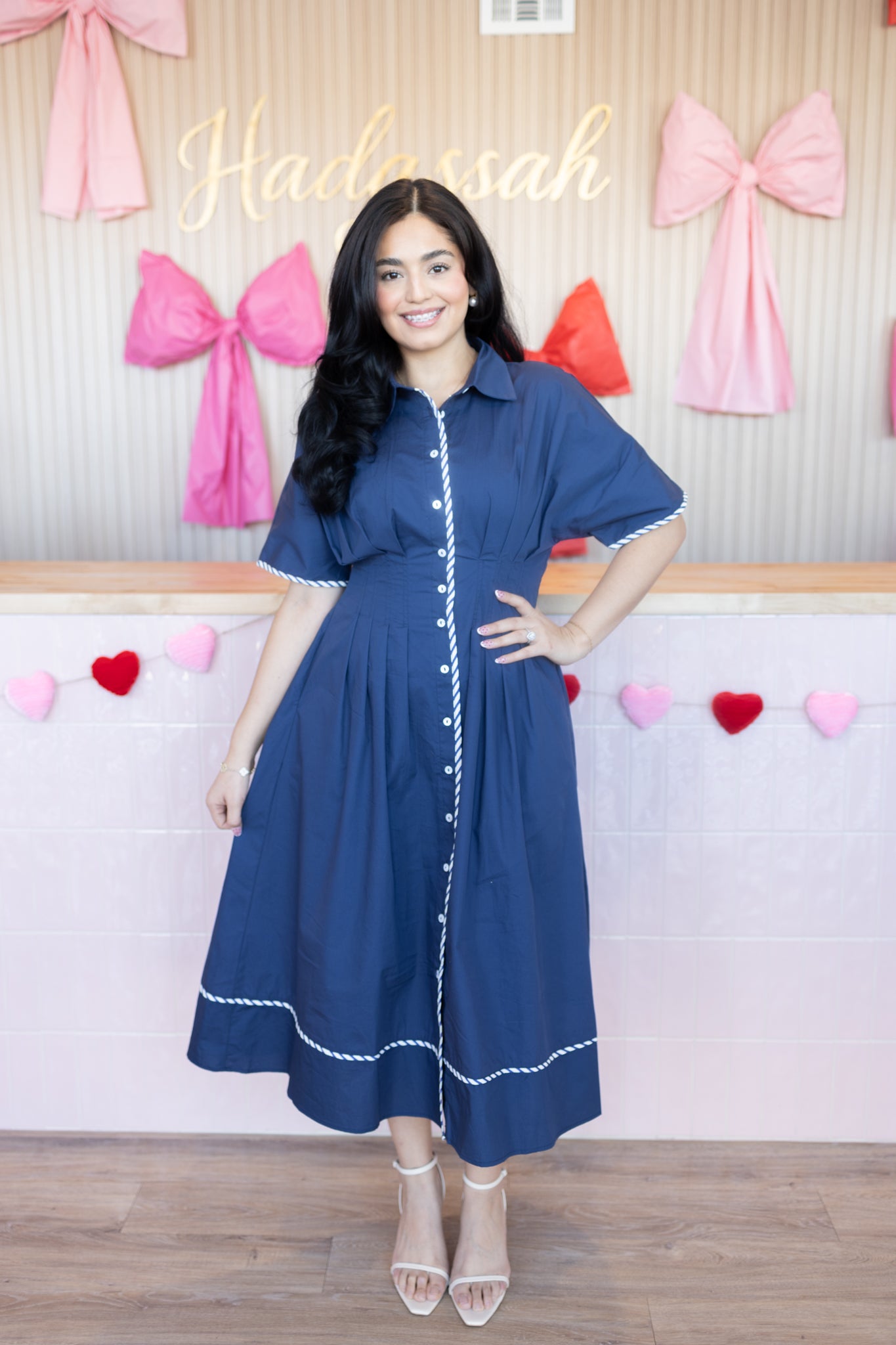 Amorette Navy Midi Dress