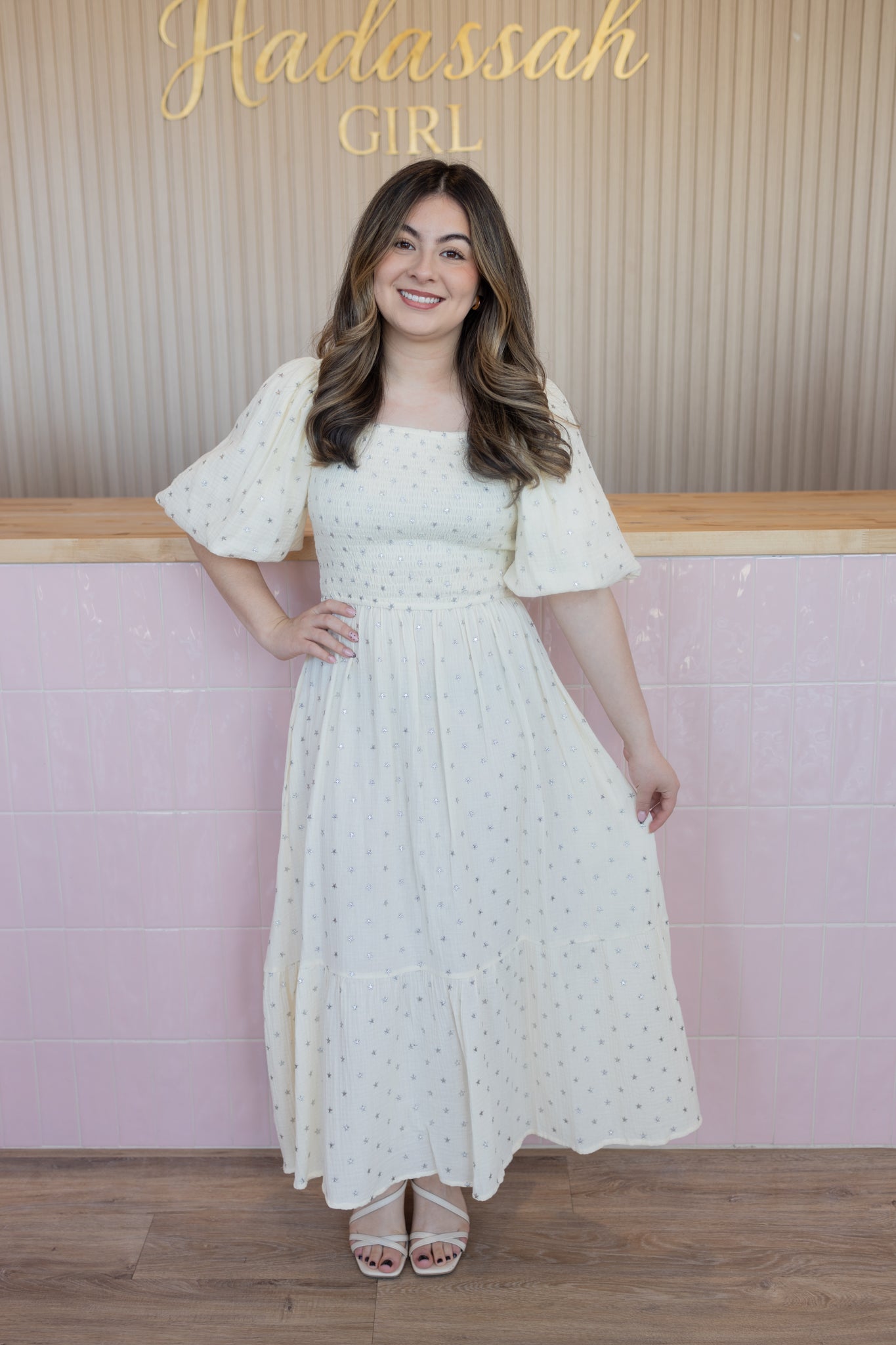 white star rose midi dress