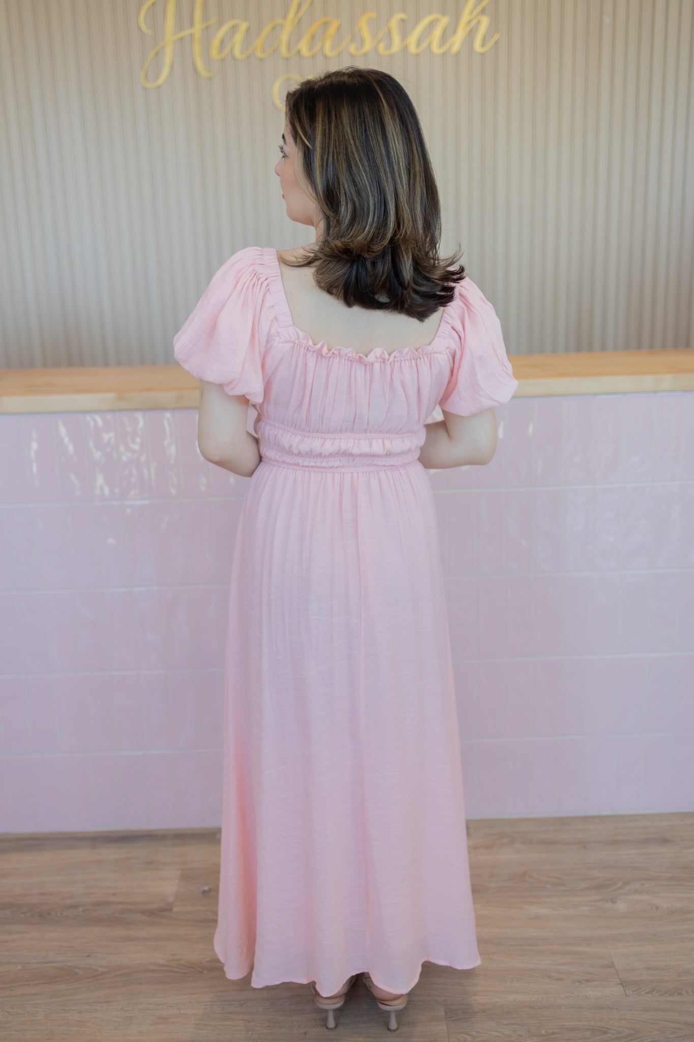 Zoey pink midi dress
