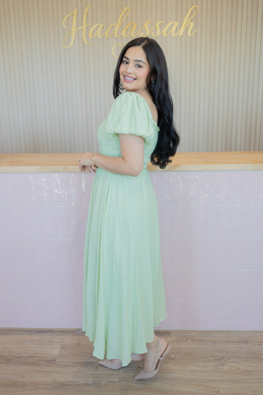 Zoey pistachio midi dress