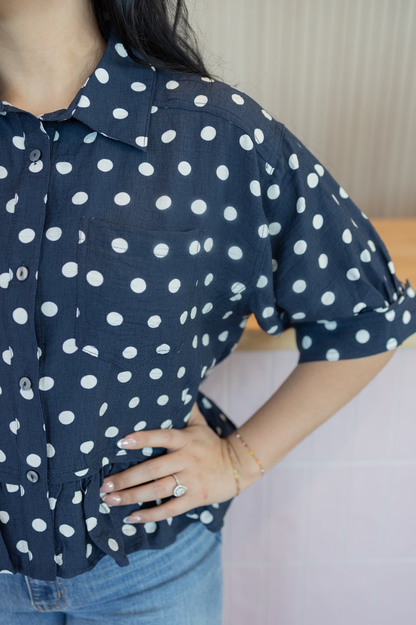 Pretty polka navy top