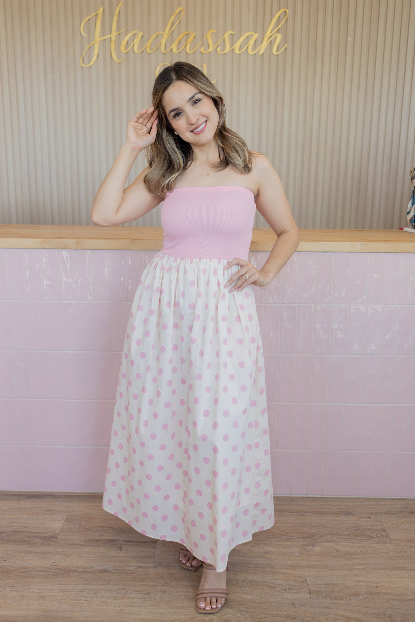 BLUSHING POLKA DOT DRESS