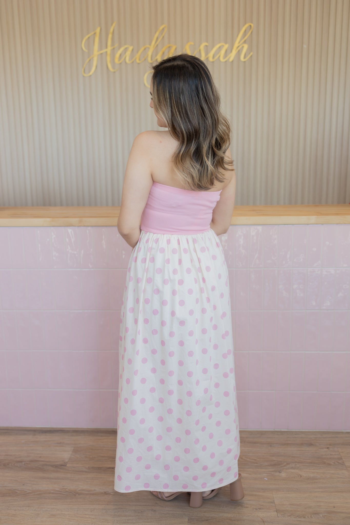 BLUSHING POLKA DOT DRESS