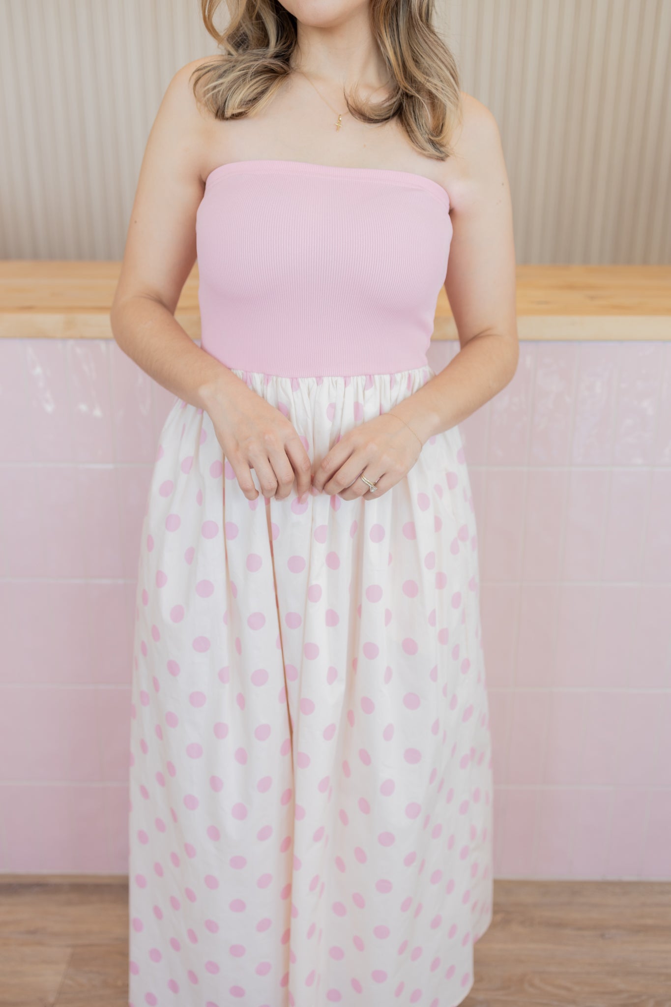 BLUSHING POLKA DOT DRESS