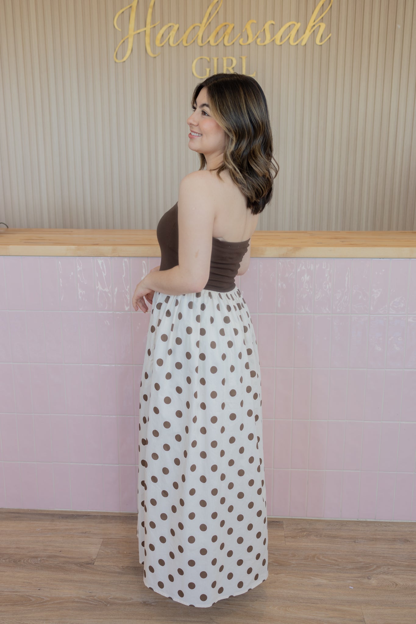 BLUSHING BROWN PD DRESS