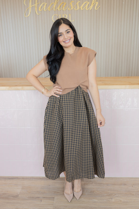 IVY POLK DOT CAMEL DRESS