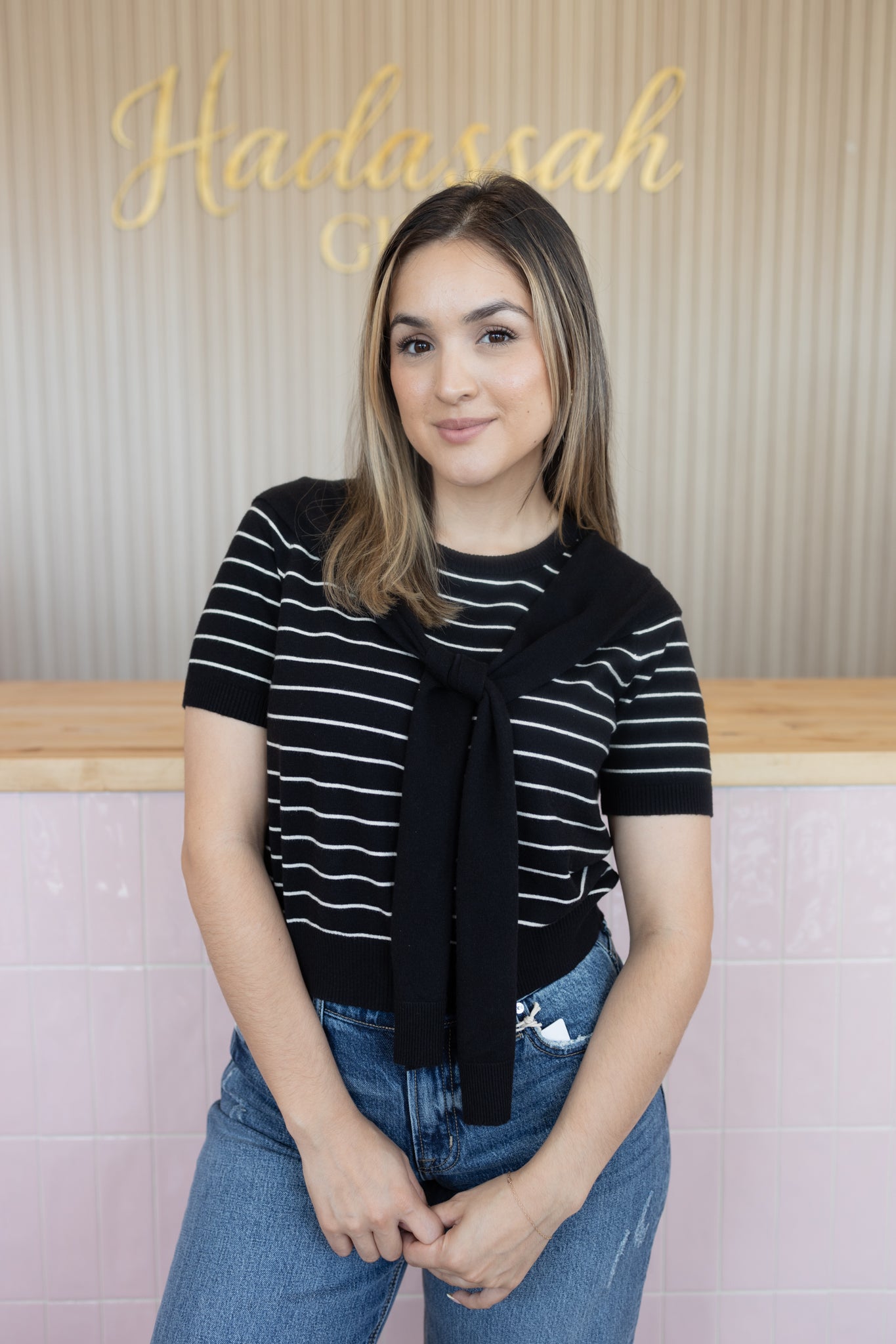Eleanor strip black sweater top