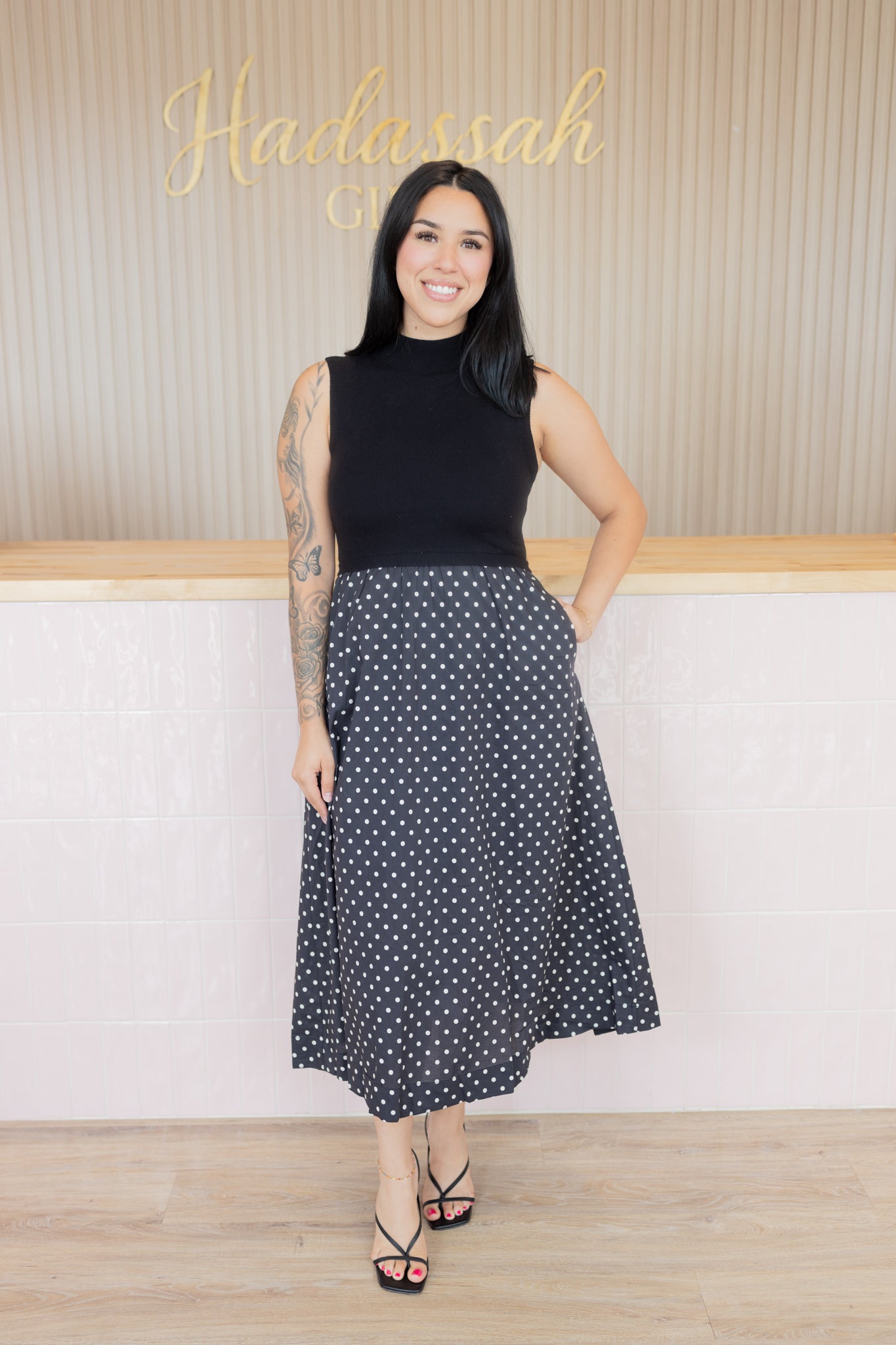 Sadie polka black dress