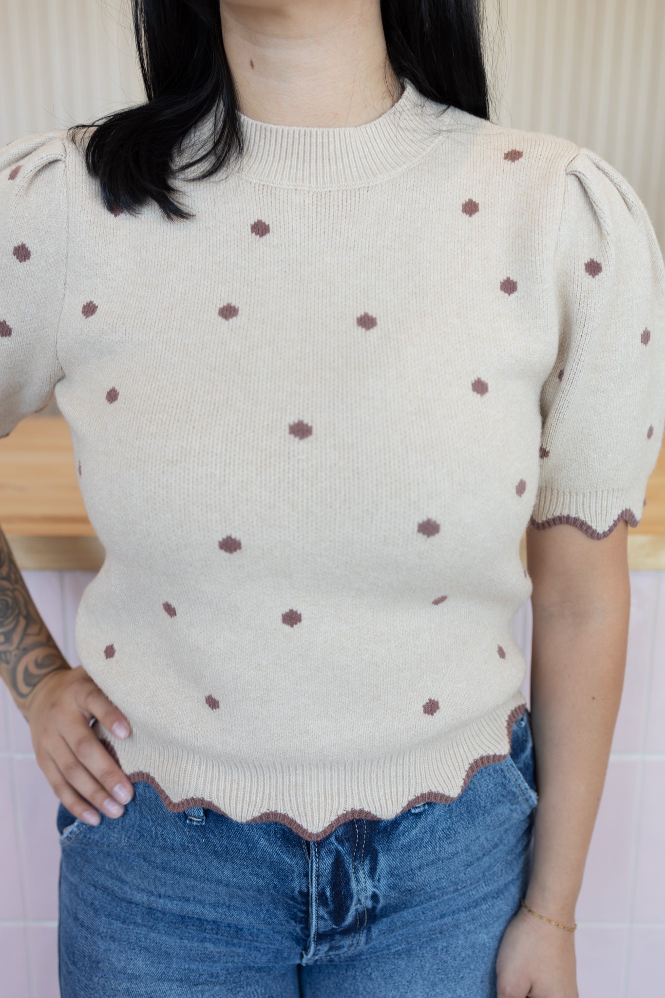 Josie brown polk dot sweater top