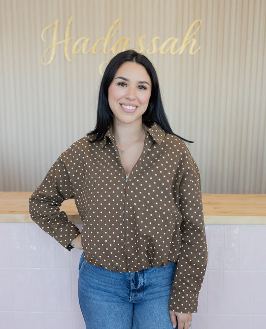 The Bonnie Brown polk dot jacket