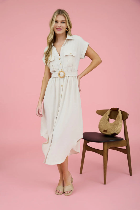 Aza Light-Kaki Midi Dress