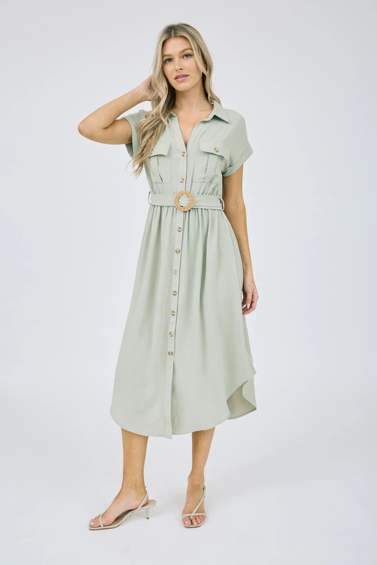 Aza Light-Olive Midi Dress