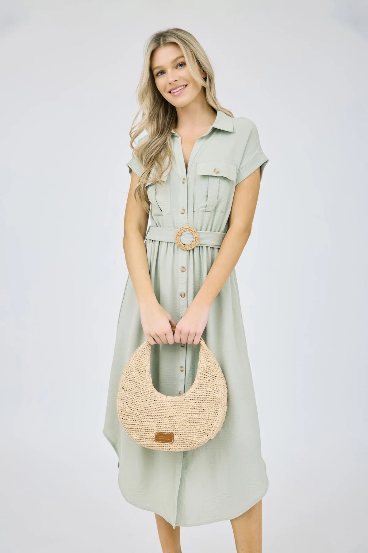 Aza Light-Olive Midi Dress