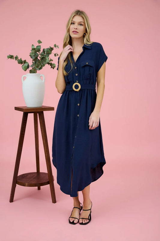 Aza Navy Midi Dress