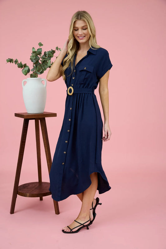 Aza Navy Midi Dress