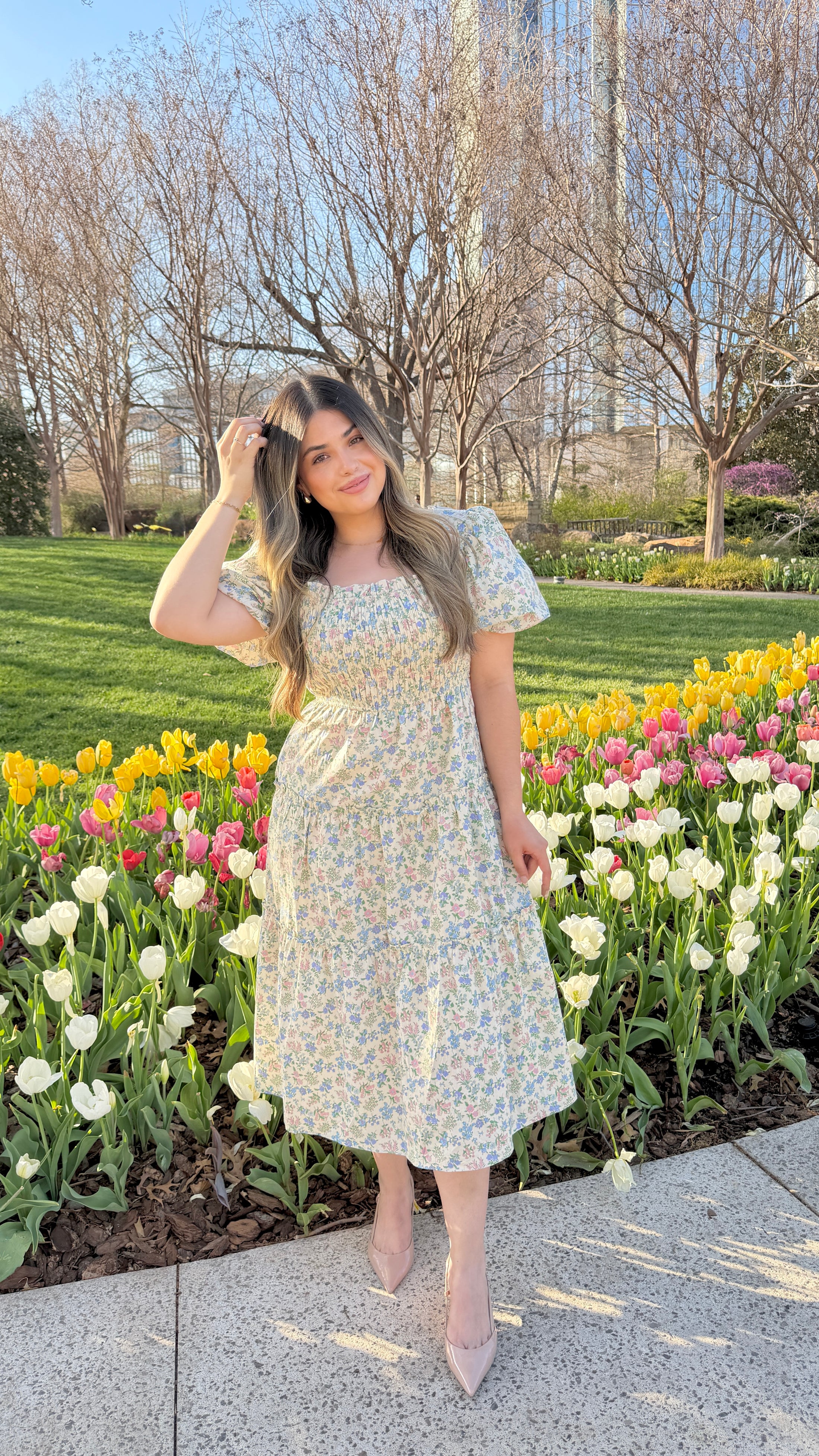 Serene Bloom Cream Midi Dress