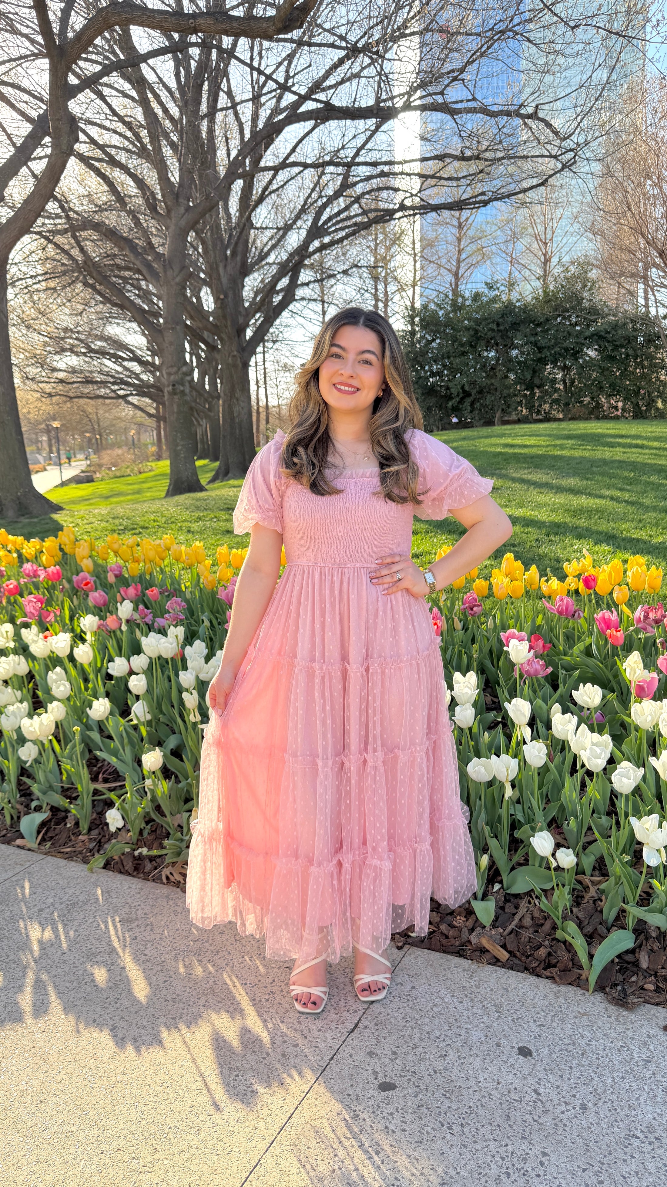 Carline Pink midi Dress