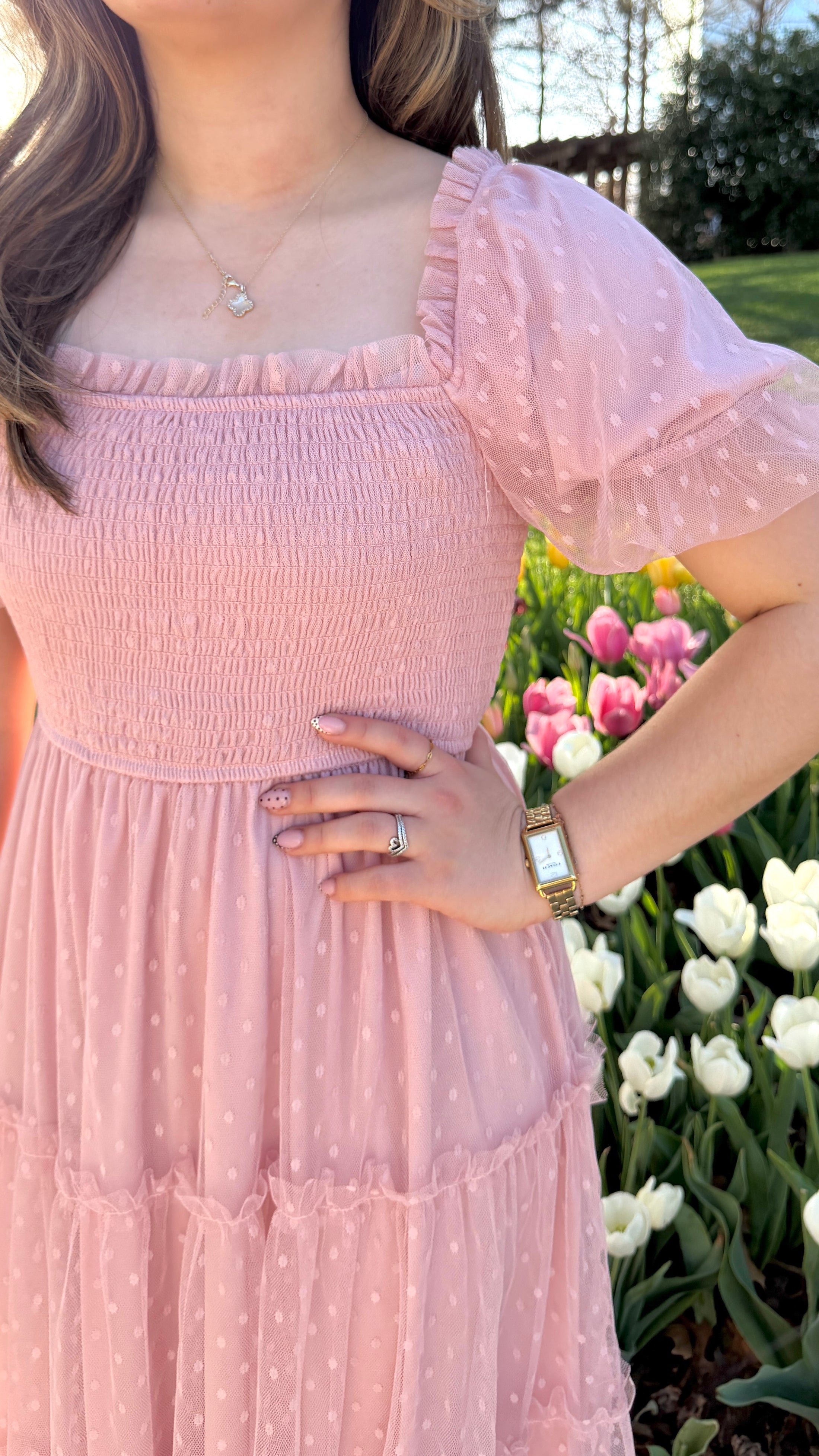 Carline Pink midi Dress