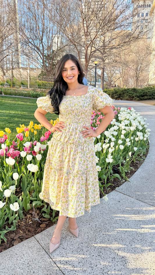 Serene Bloom Peach Midi Dress