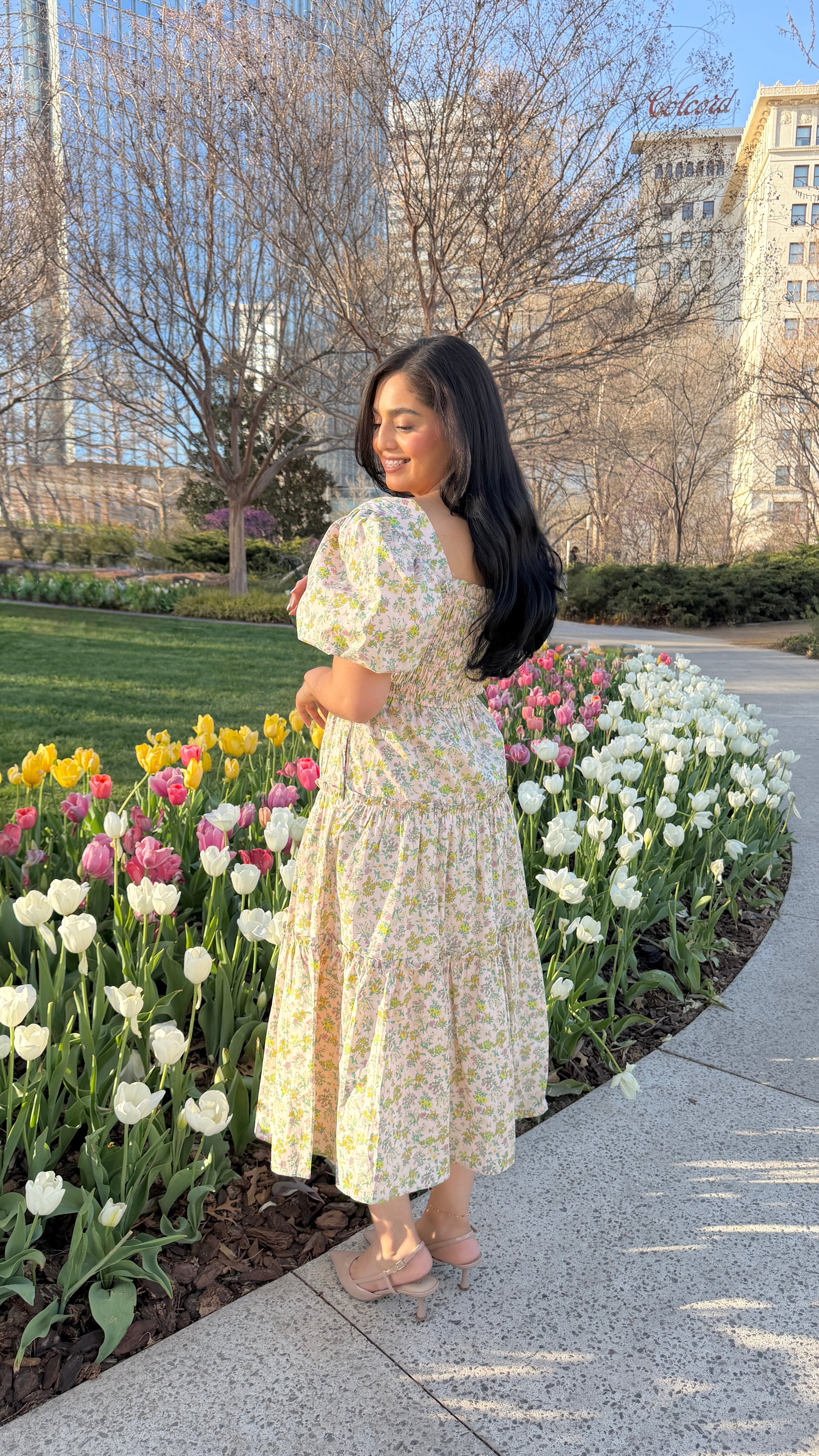 Serene Bloom Peach Midi Dress
