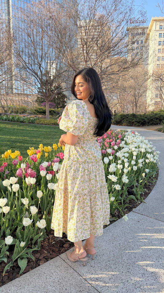 Serene Bloom Peach Midi Dress