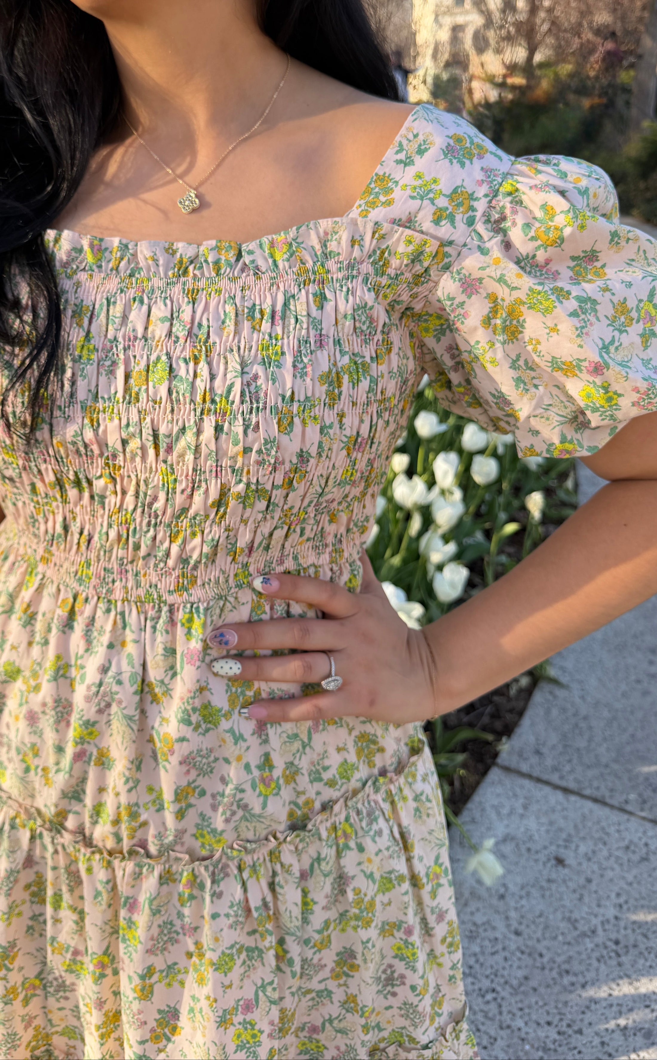 Serene Bloom Peach Midi Dress
