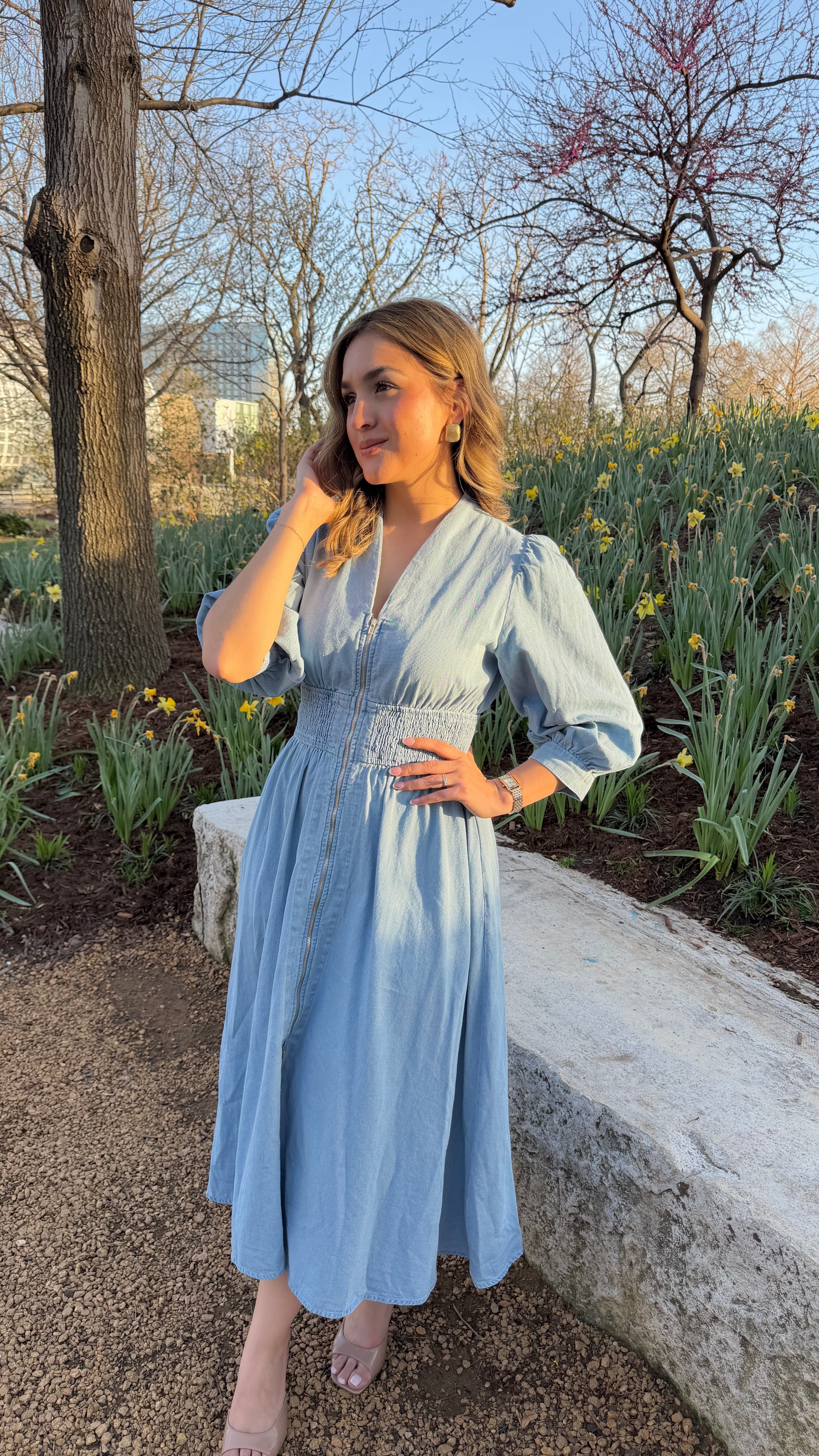 Berry Lt.Denim midi dress