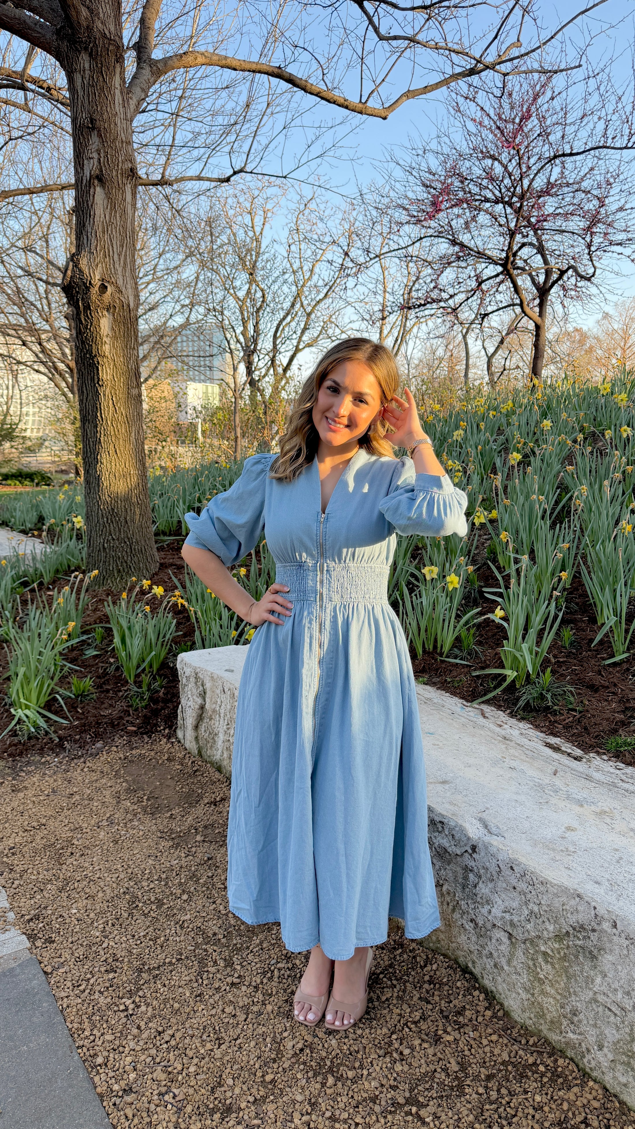 Berry Lt.Denim midi dress