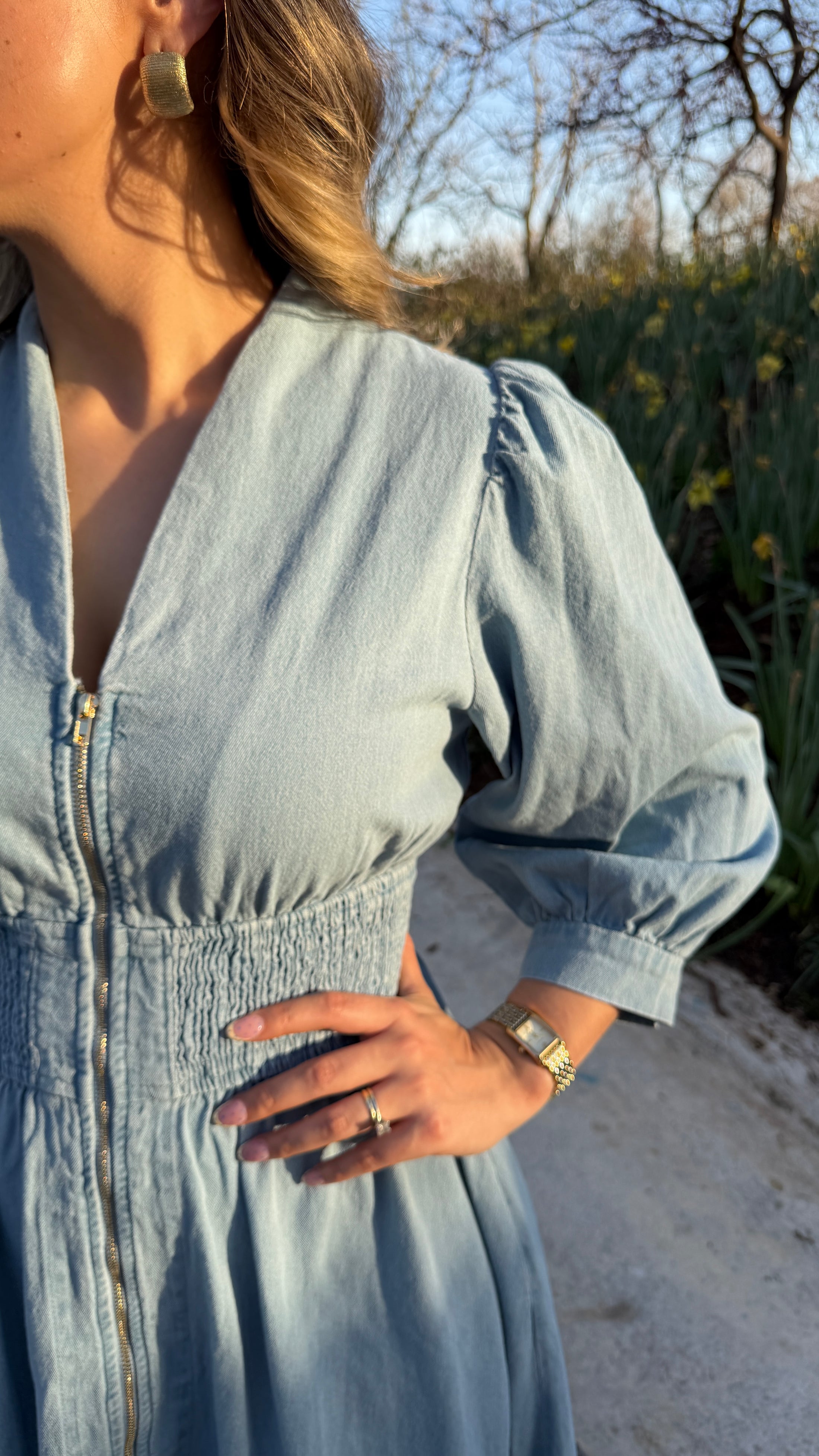 Berry Lt.Denim midi dress