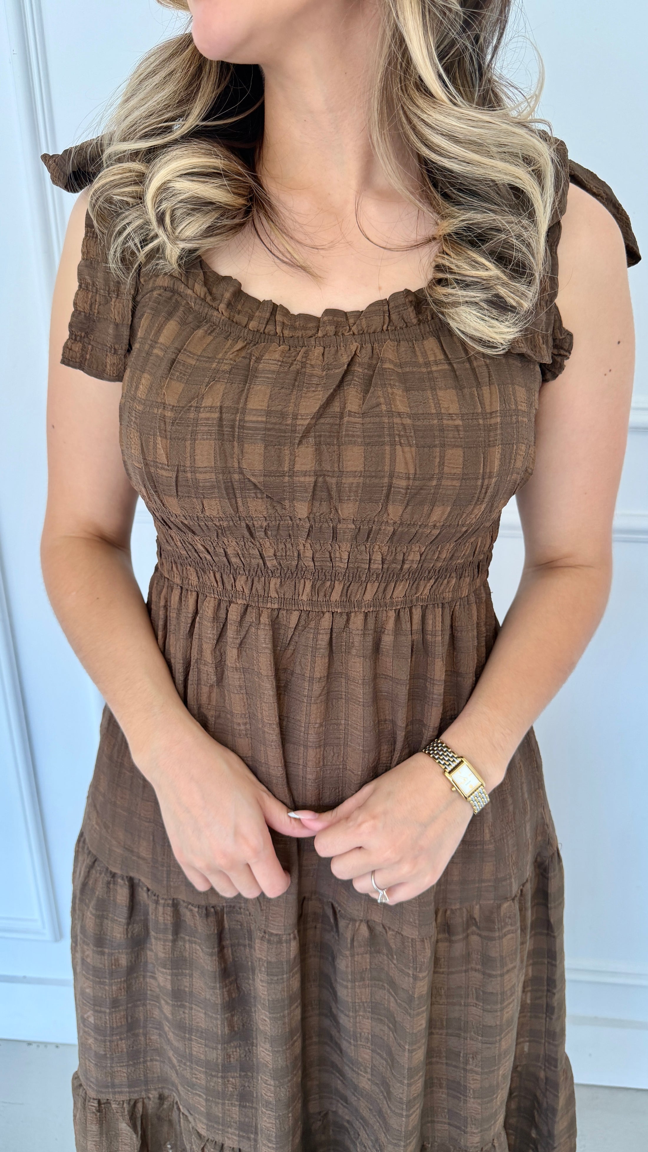analeia brown midi dress