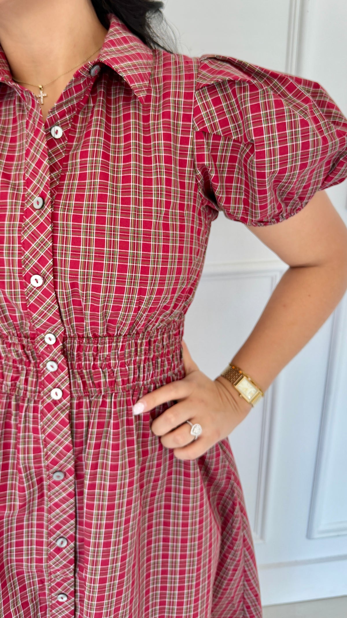 emmeline red midi dress