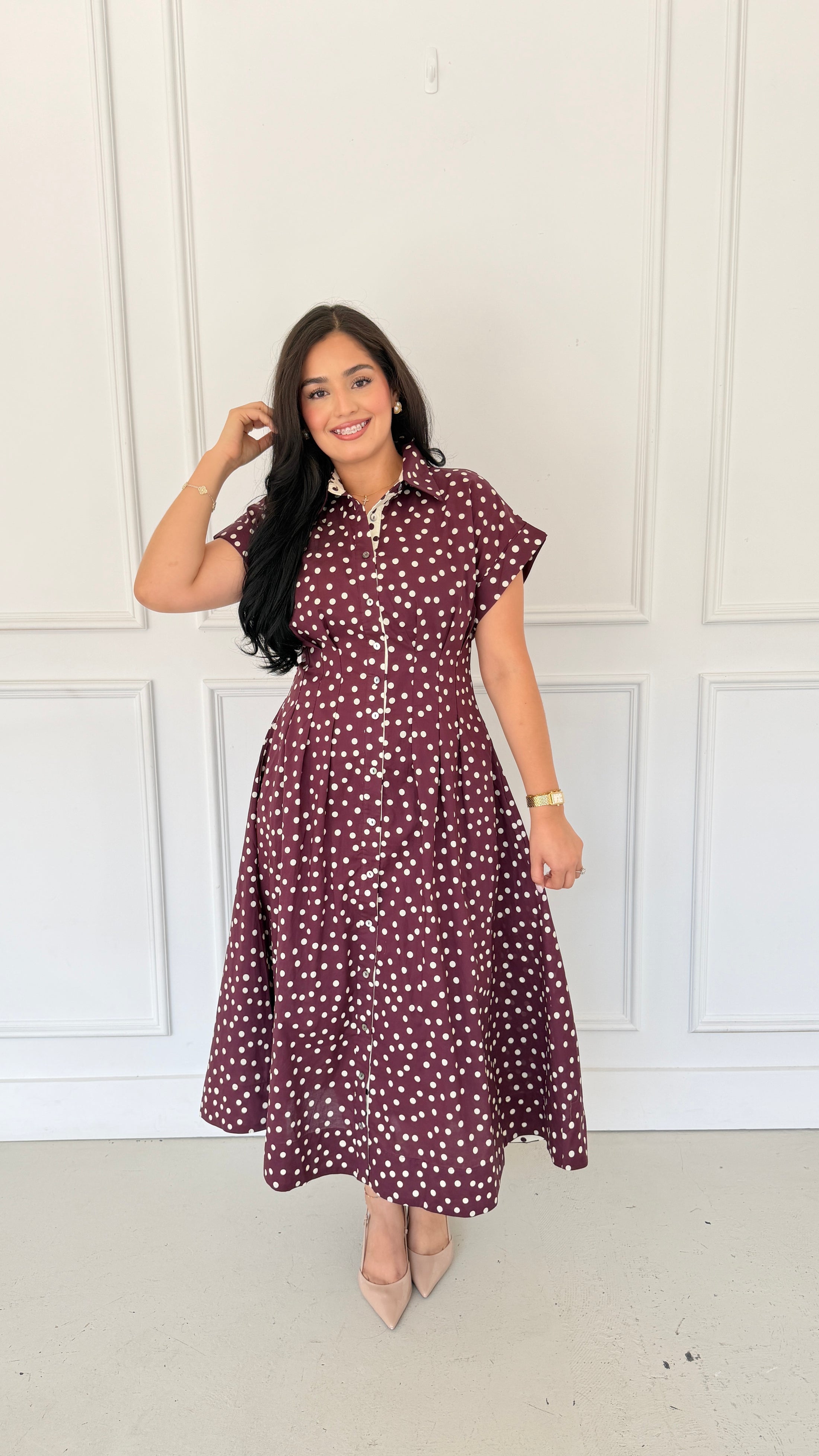 Dotted Swiss plum midi dress