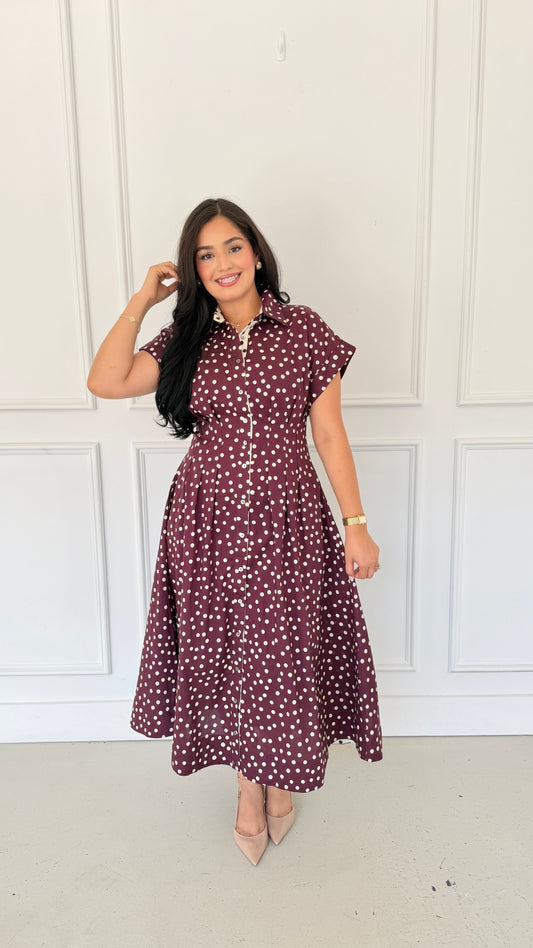 Dotted Swiss plum midi dress