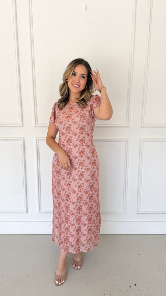 Briella floral pink midi dress