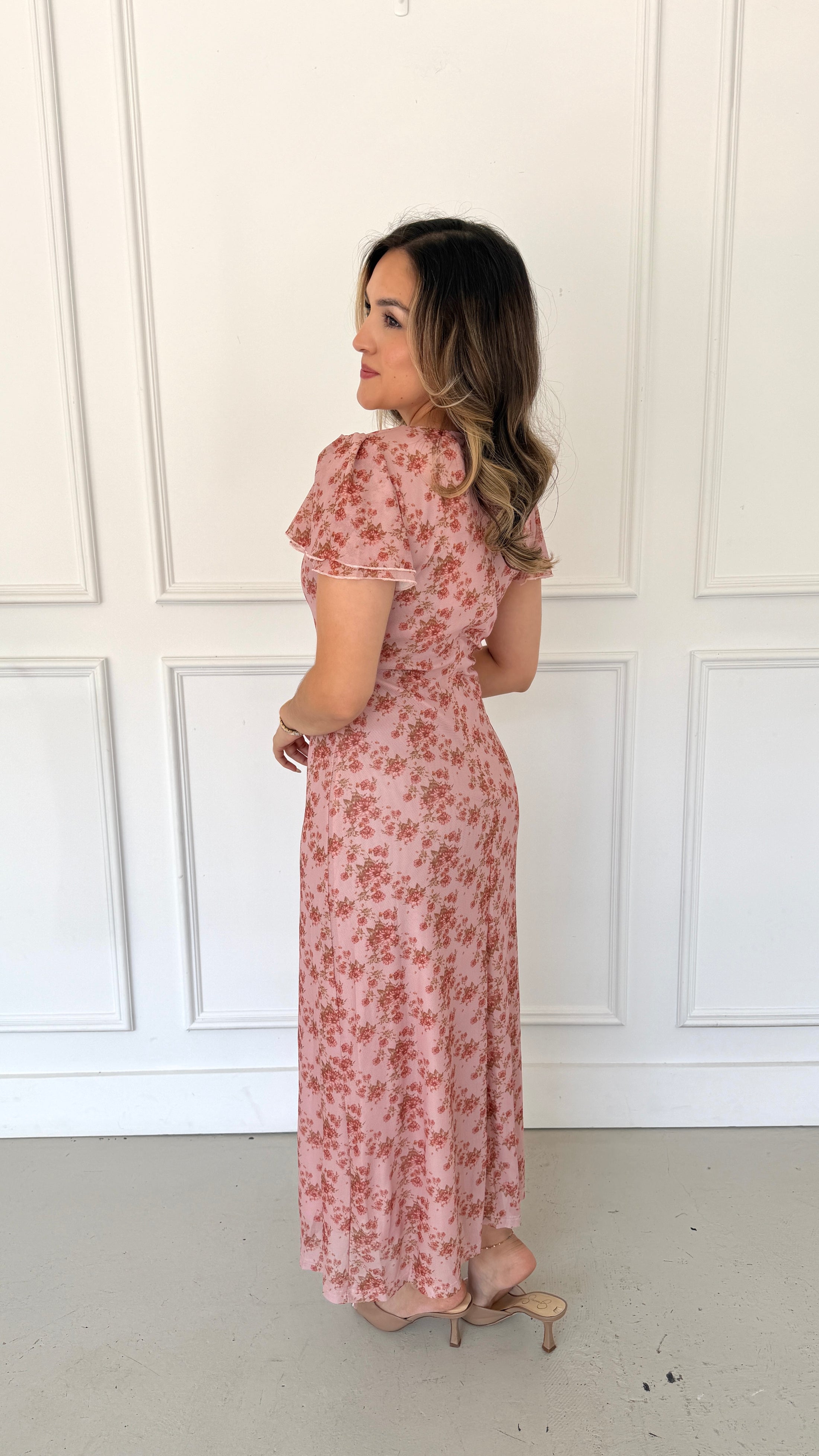 Briella floral pink midi dress