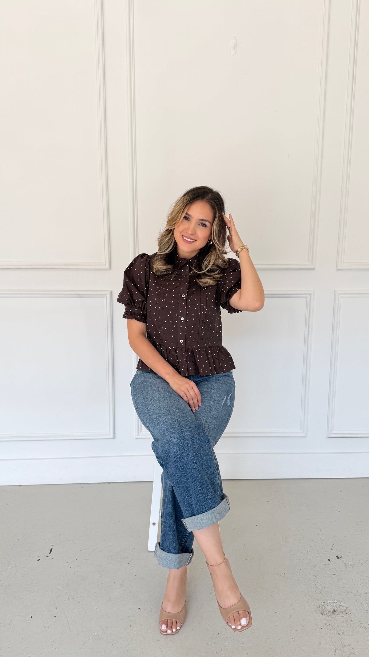 Micah brown polka dot top
