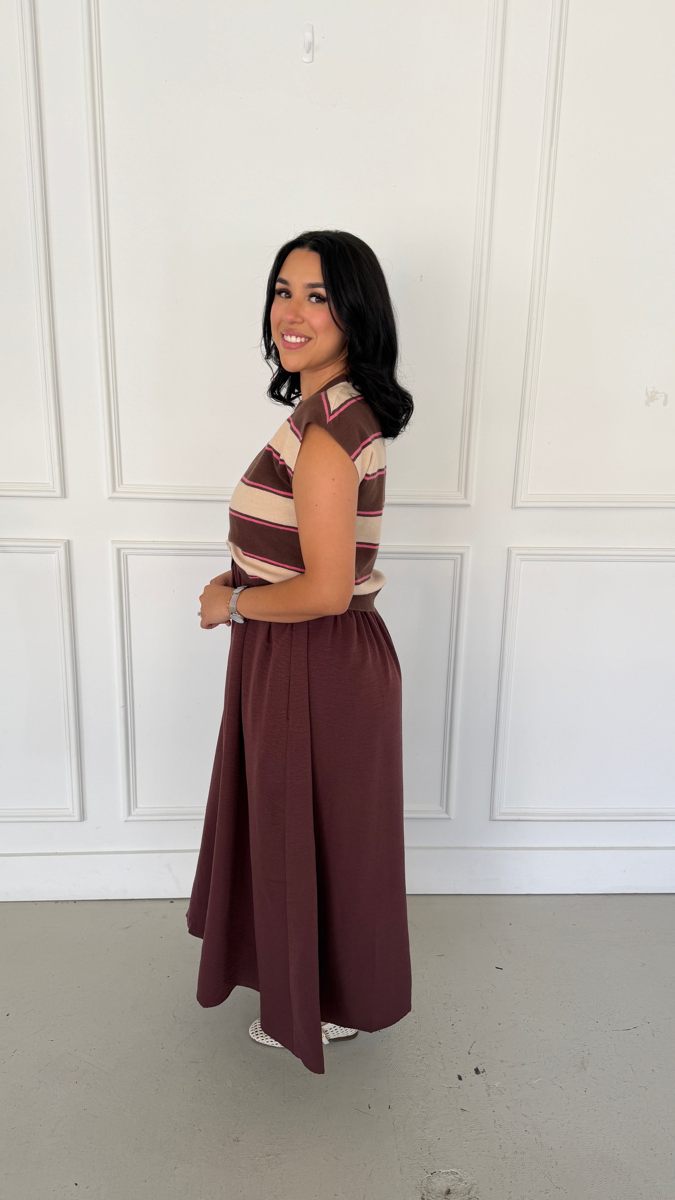 Ivy stripe brown dress