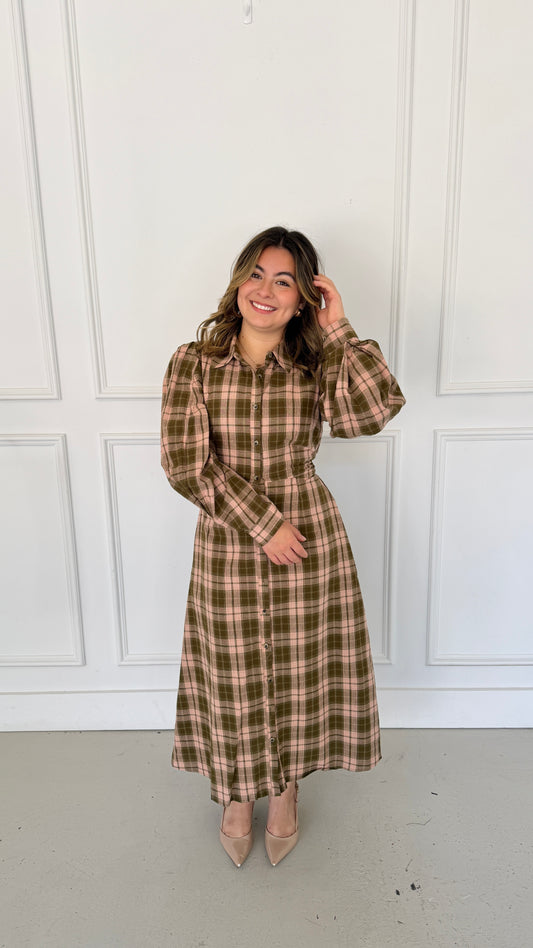 EMBERLY PLAID MIDI DRESS