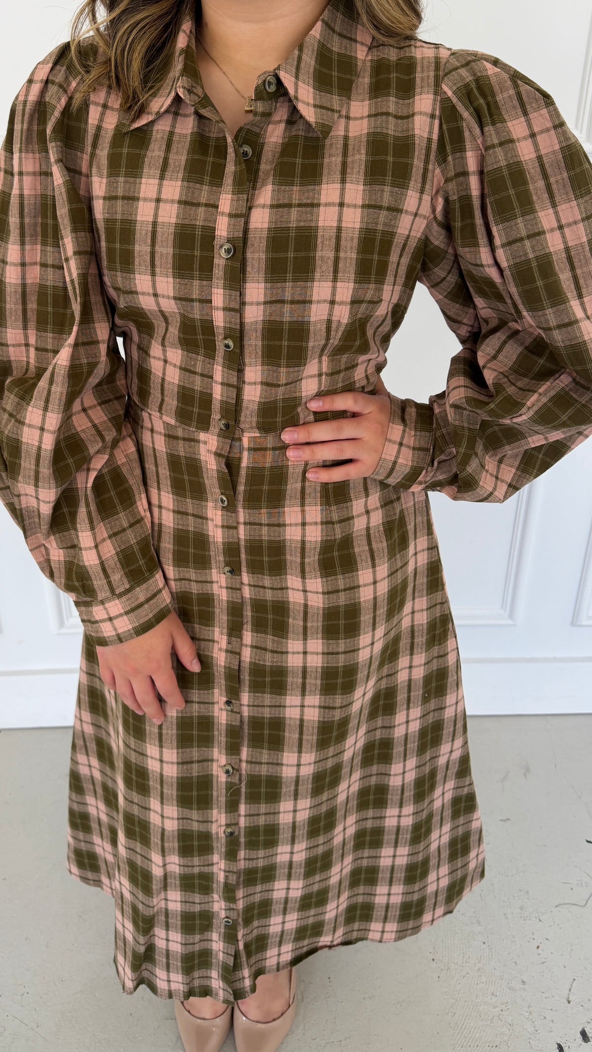 EMBERLY PLAID MIDI DRESS