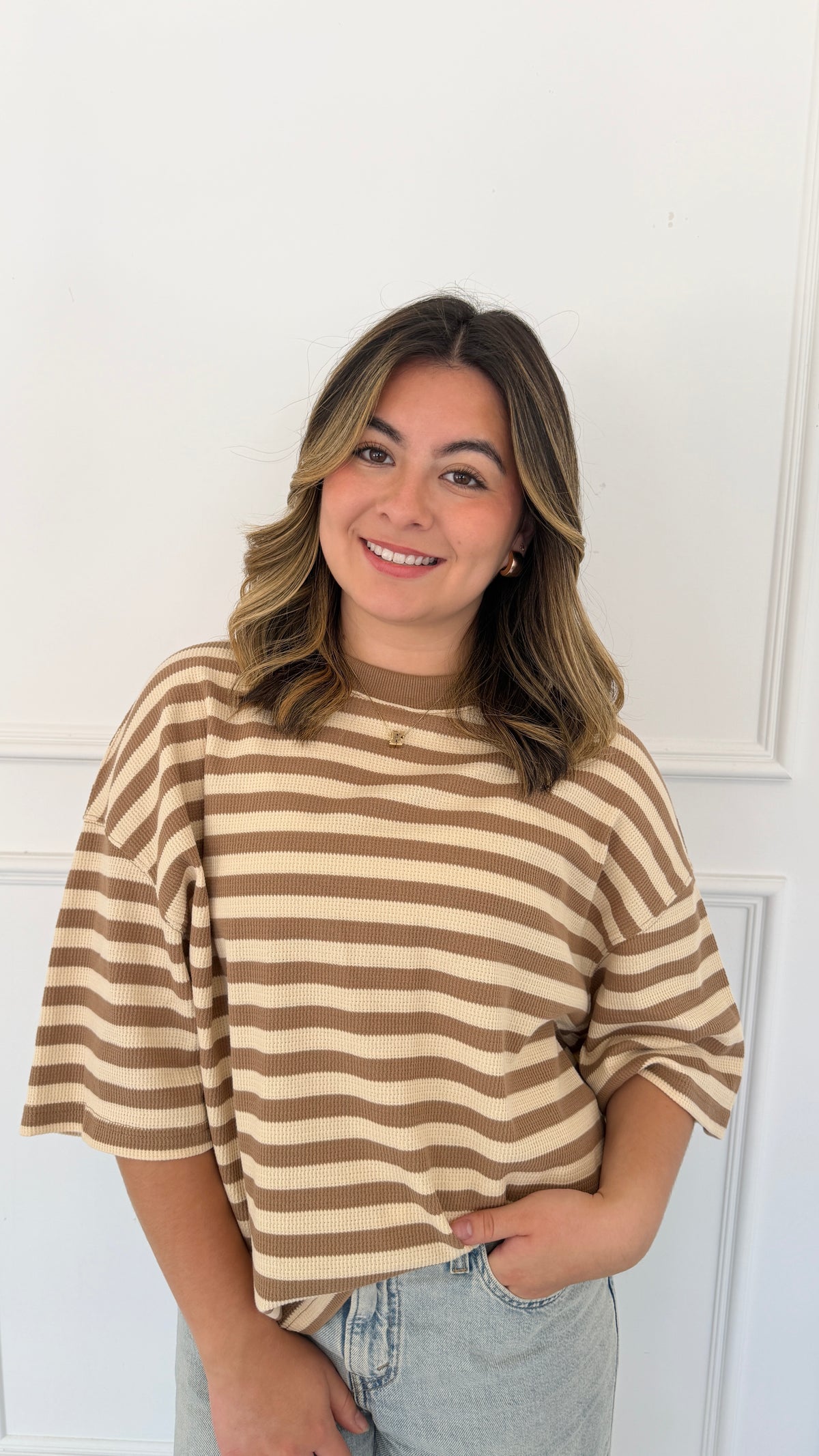 Millie camel stripe top