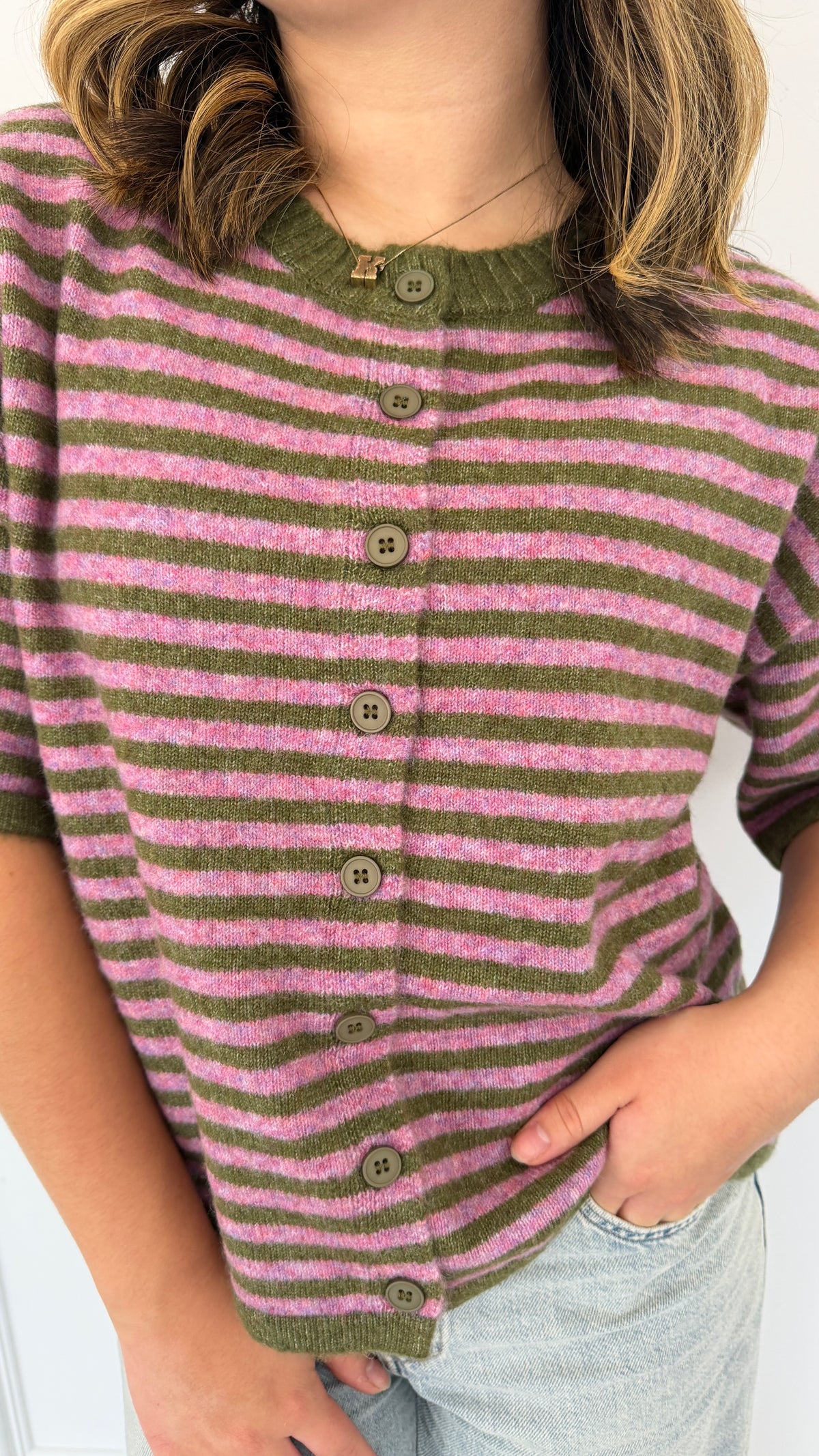 Moss pink stripe cardigan