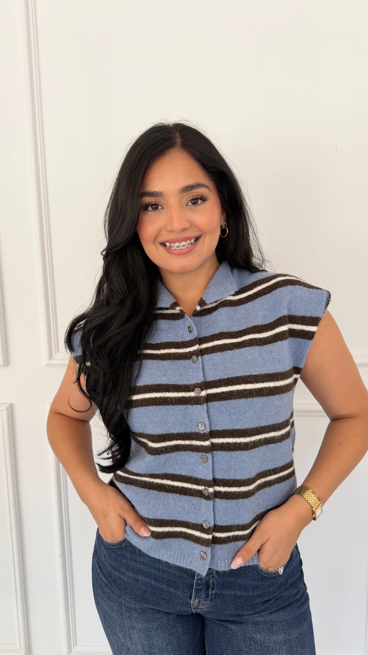 Margot blue brown swater top