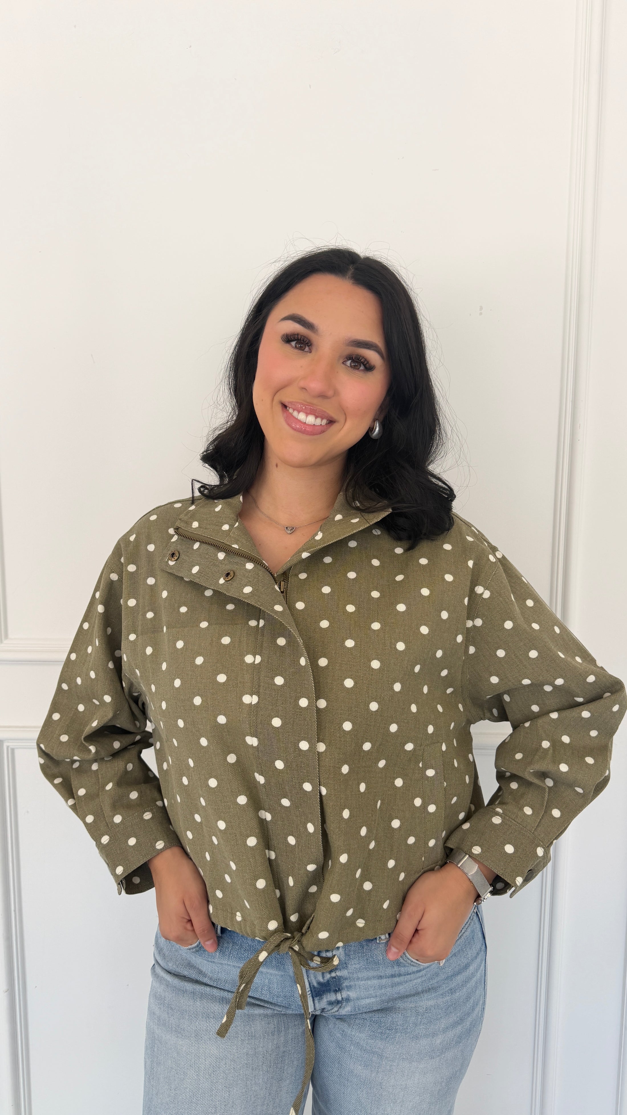 The bonnie olive polka dot jacket