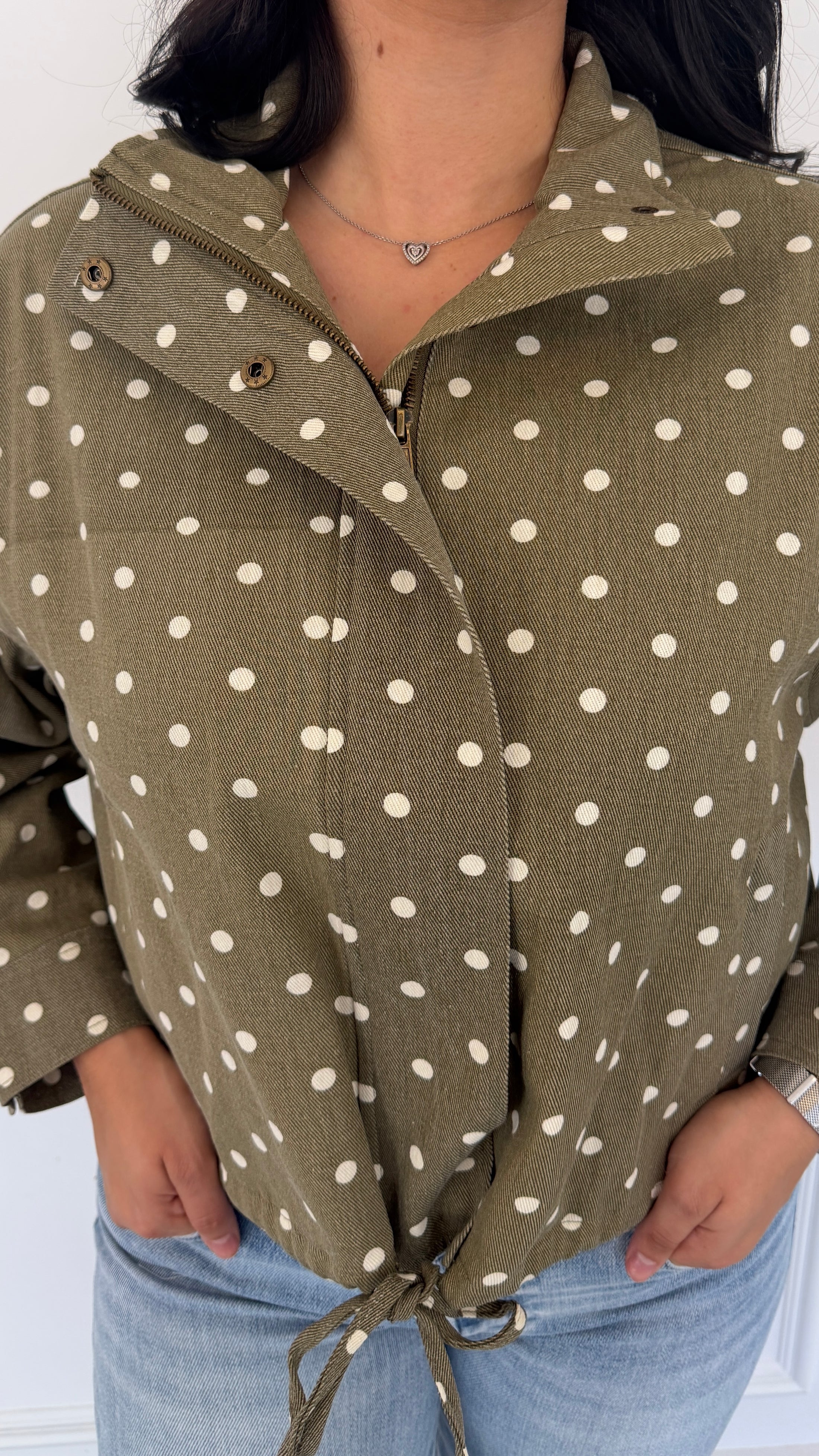 The bonnie olive polka dot jacket