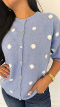 Load image into Gallery viewer, Darling Dots blue cardigan
