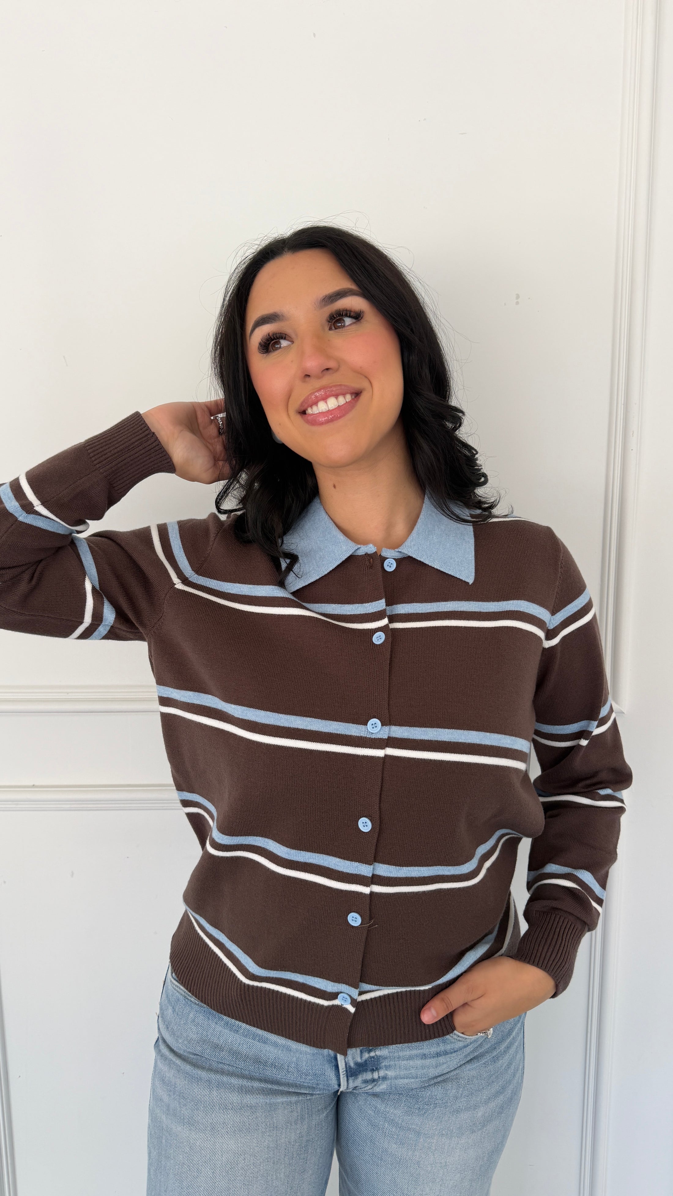 Aniss chocolate strip cardigan